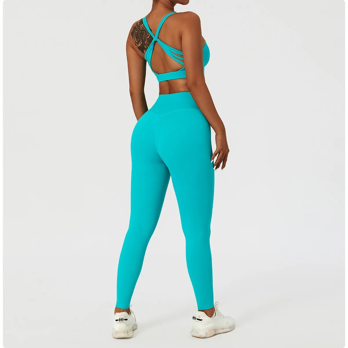 2 Piece Women's Yoga Set Workout Shirts Sport Pants Bra Gym Suits Fitness Shorts Crop Top High Waist Running Leggings Sports Sets
