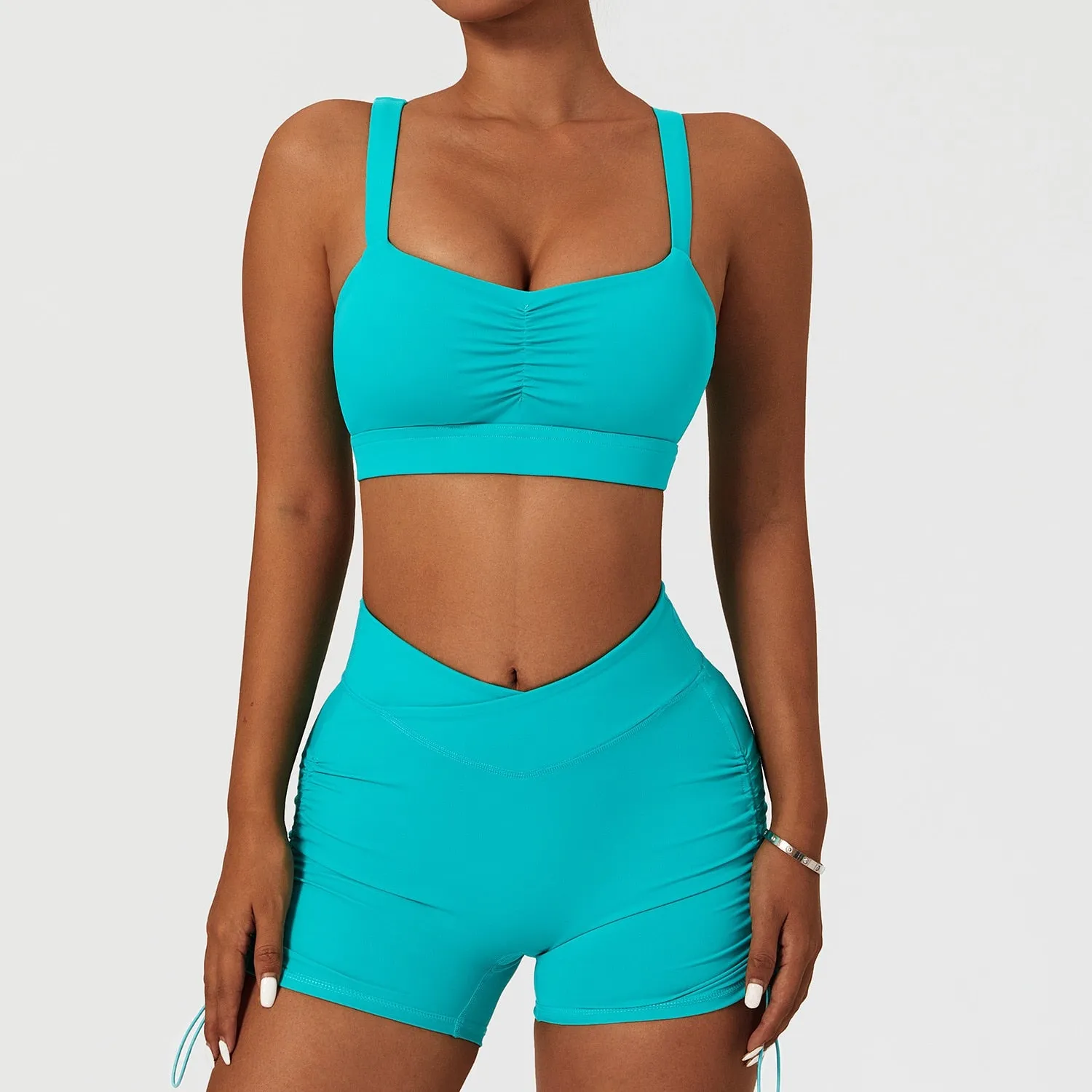 2 Piece Women's Yoga Set Workout Shirts Sport Pants Bra Gym Suits Fitness Shorts Crop Top High Waist Running Leggings Sports Sets
