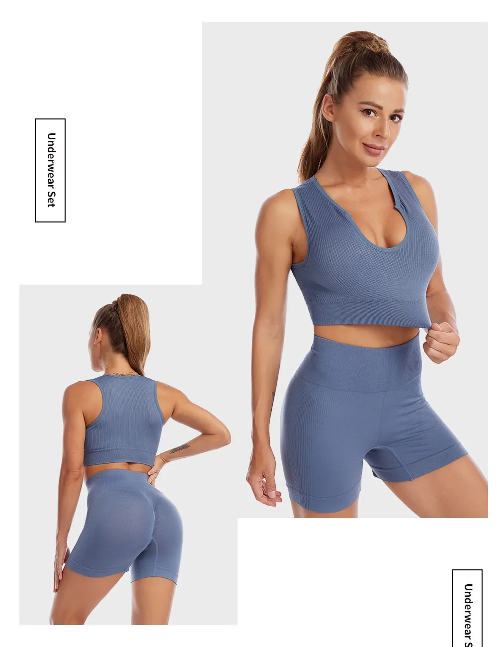 2 Piece Yoga Set Gym Set Workout Seamless Leggings Sports Bra Suit Female Clothing High Waist Shorts Set