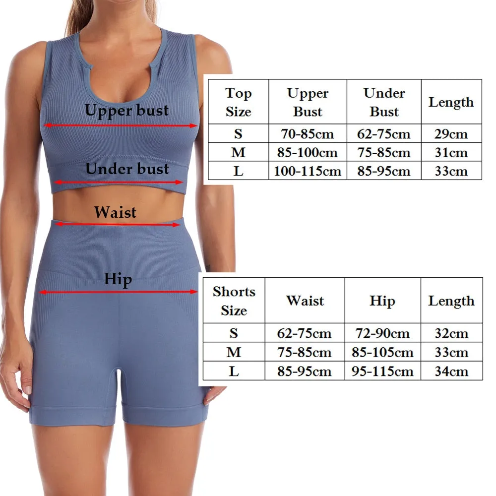 2 Piece Yoga Set Gym Set Workout Seamless Leggings Sports Bra Suit Female Clothing High Waist Shorts Set
