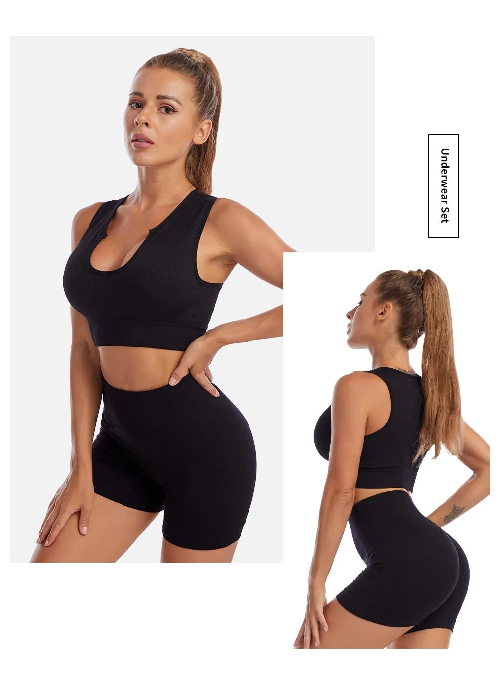 2 Piece Yoga Set Gym Set Workout Seamless Leggings Sports Bra Suit Female Clothing High Waist Shorts Set