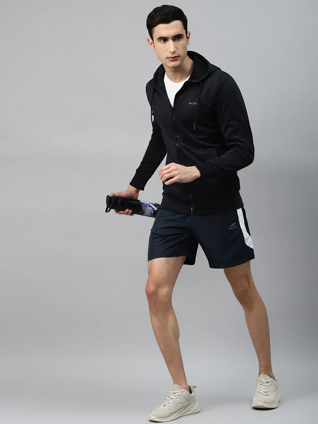 Alcis Men Navy Blue & White Colourblocked Slim Fit Sports Shorts