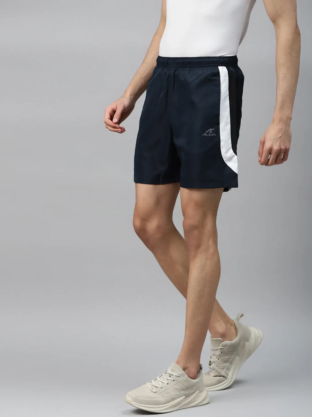 Alcis Men Navy Blue & White Colourblocked Slim Fit Sports Shorts