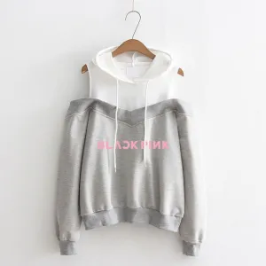 Black Pink Off-Shoulder Hoodies Black Pink Off-Shoulder Hoodies