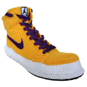 LA Lakers Kobe Bryant Custom Jordan 1 Purple / Yellow Sneakers Handmade Crochet Slippers LA Lakers Kobe Bryant Custom Jordan 1 Purple / Yellow Sneakers Handmade Crochet Slippers