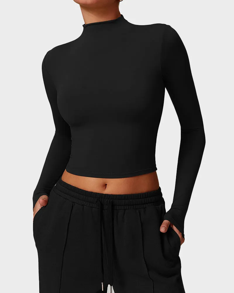 Mock Neck Long Sleeve Fitted Fitness Top